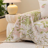 Chenille Throw Blanket Sofa Cover, Abstract Watercolor Couch Cover with Tassel Fringe - Ornate Home