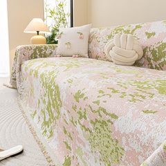 Chenille Throw Blanket Sofa Cover, Abstract Watercolor Couch Cover with Tassel Fringe - Ornate Home