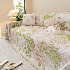 Chenille Throw Blanket Sofa Cover, Abstract Watercolor Couch Cover with Tassel Fringe - Ornate Home