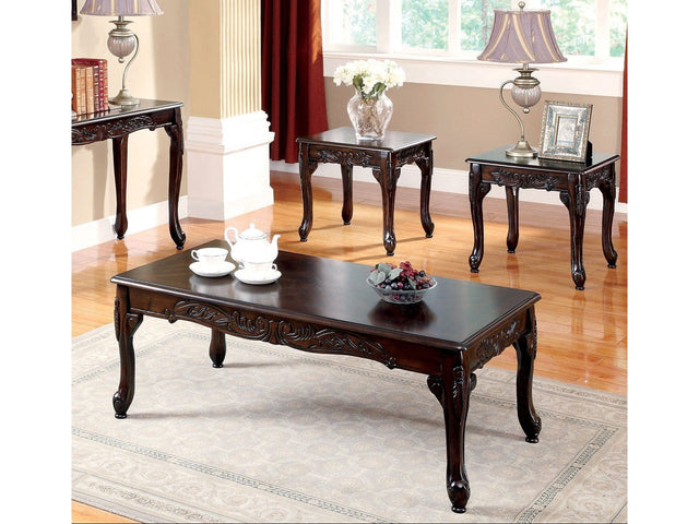 Cheshire Dark Cherry 3 Pc. Coffee Table Set - Ornate Home