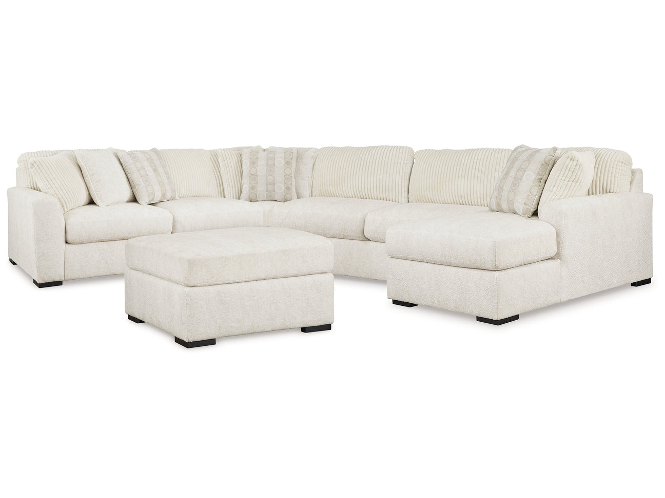 Chessington Ivory 4-Piece Sectional and Oversized Accent Ottoman - Ornate Home