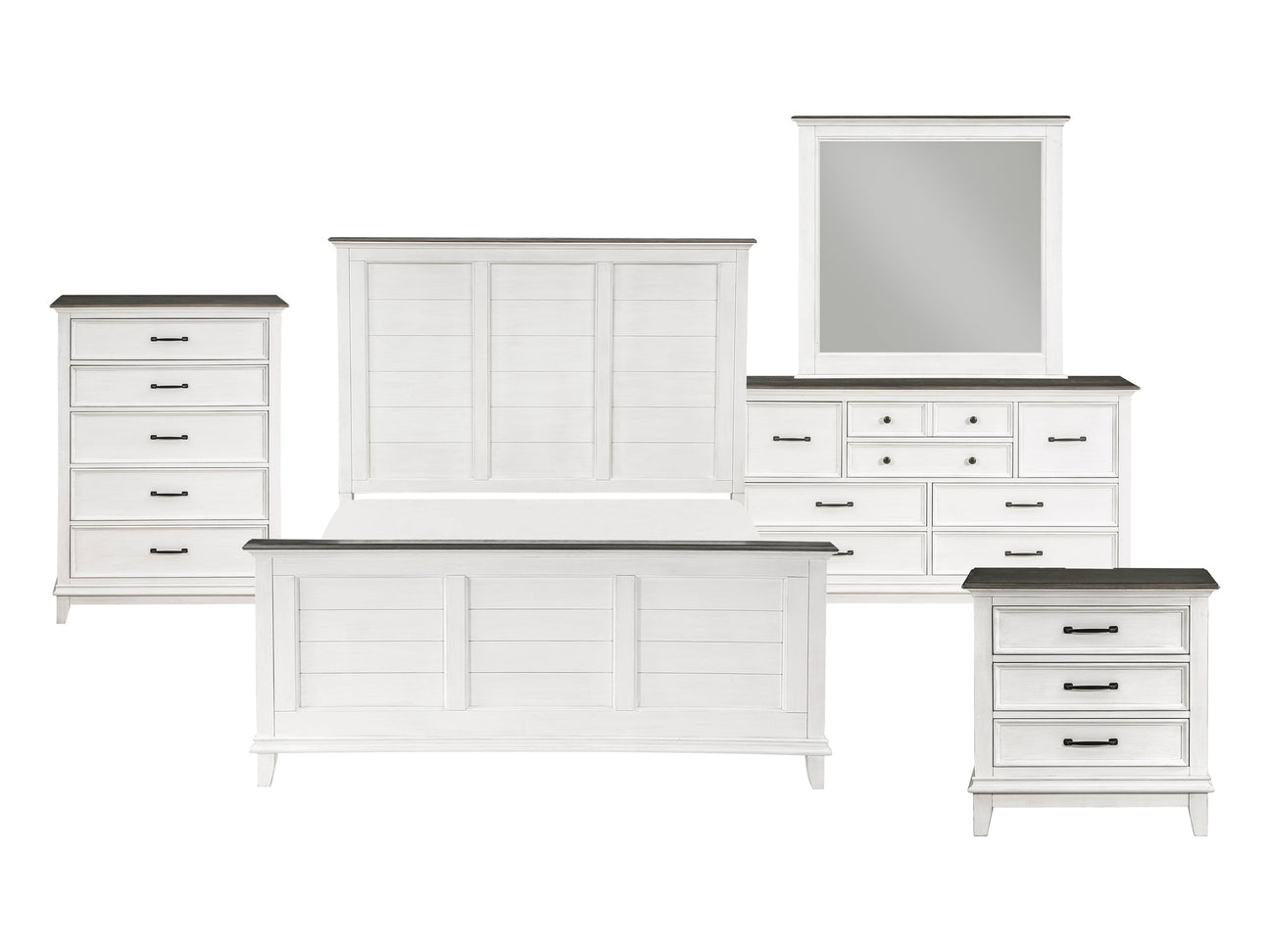 Chesterton Antique White/Dark Brown 5-Piece Queen Bedroom Set - Ornate Home