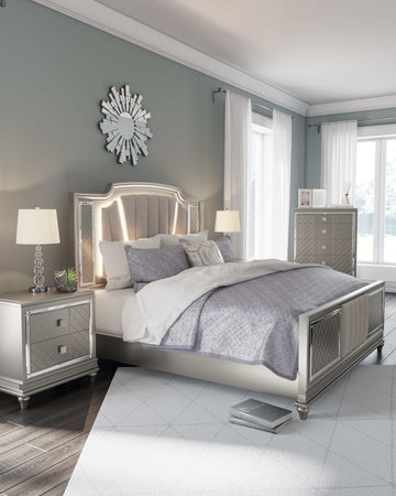 Chevanna Platinum Queen Upholstered Panel Bed - Ornate Home