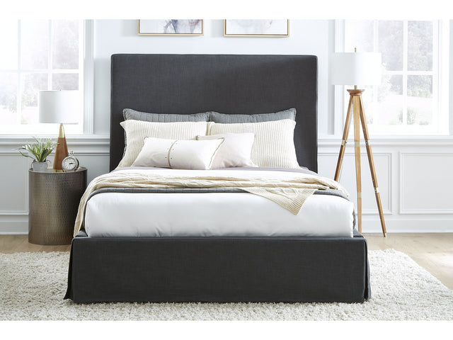 Cheviot California King Upholstered Skirted Storage Panel Bed in Iron - Ornate Home