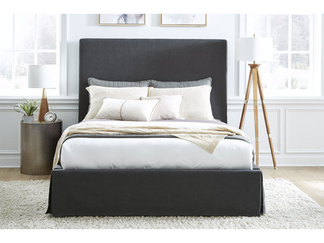 Cheviot Eastern King Upholstered Skirted Storage Panel Bed in Iron - Ornate Home