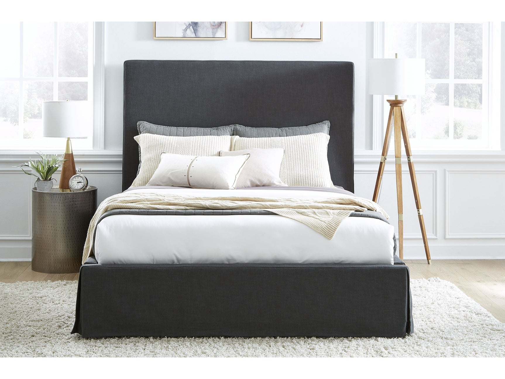 Cheviot Queen Upholstered Skirted Storage Panel Bed in Iron - Ornate Home