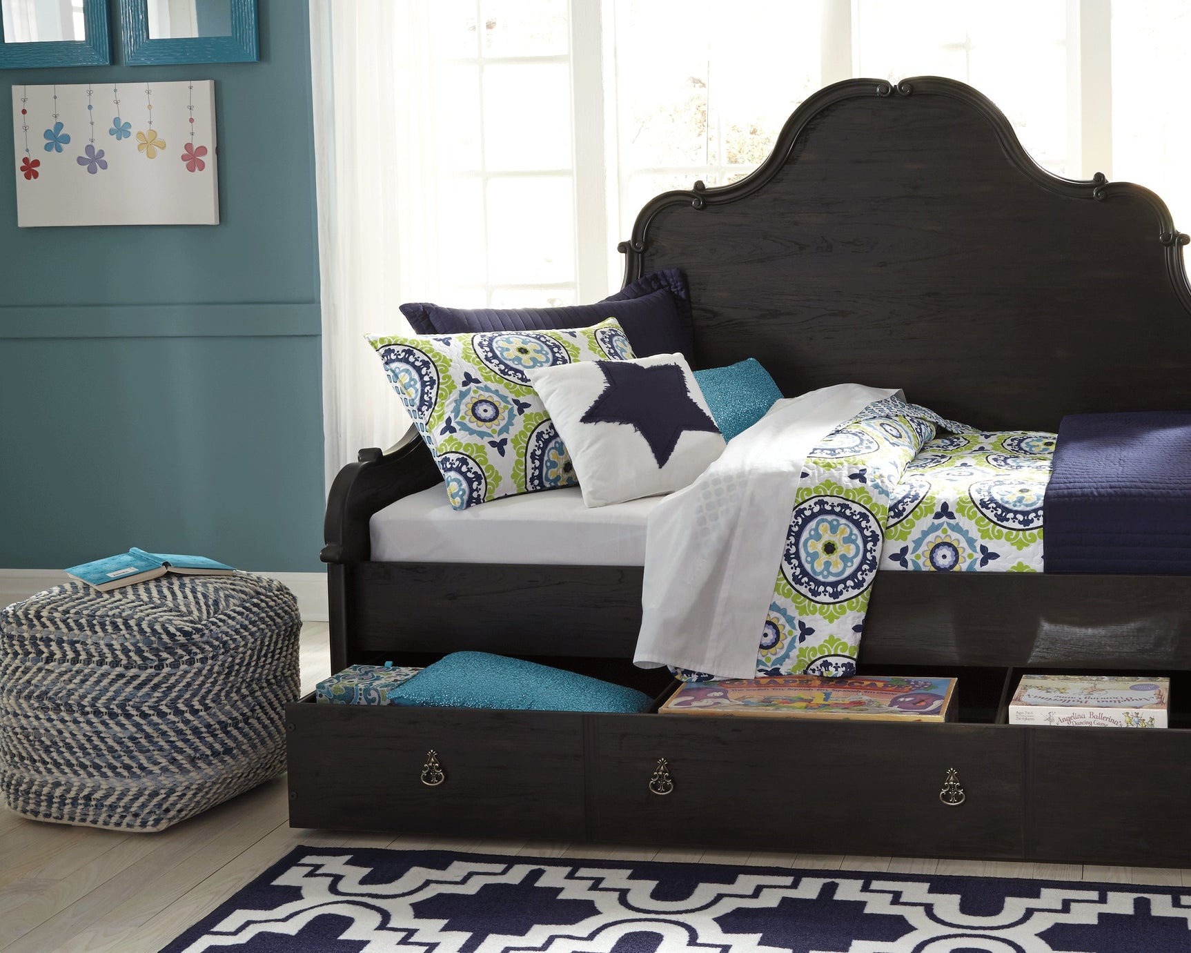 Chevron Blue Pouf (Online Special Price) - Ornate Home