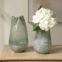 Chianti Blue/Green Seeded Glass Vases (Set of 2) - Ornate Home