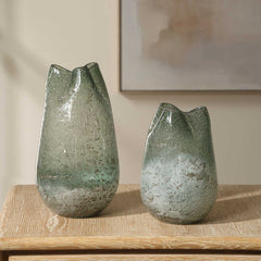 Chianti Blue/Green Seeded Glass Vases (Set of 2) - Ornate Home