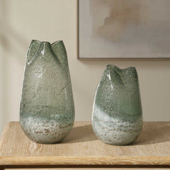 Chianti Blue/Green Seeded Glass Vases (Set of 2) - Ornate Home