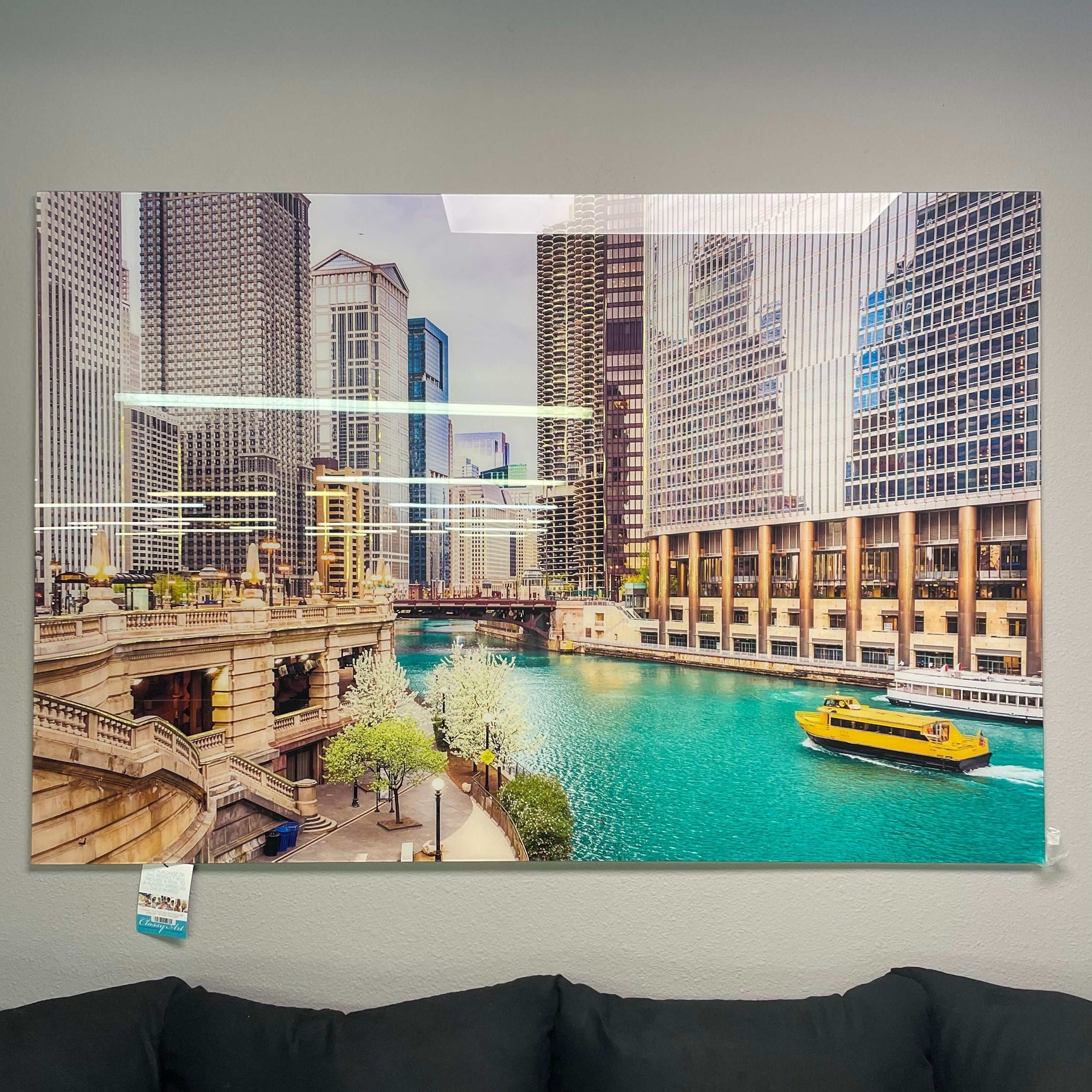 Chicago River Tempered Glass w / Foil Wall Art - Ornate Home