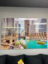 Chicago River Tempered Glass w / Foil Wall Art - Ornate Home