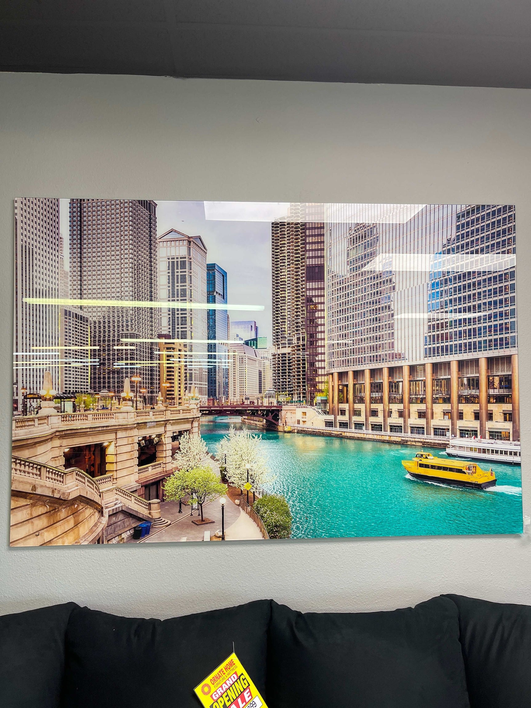 Chicago River Tempered Glass w / Foil Wall Art - Ornate Home