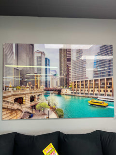 Chicago River Tempered Glass w / Foil Wall Art - Ornate Home