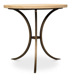 Chichester Brown Oak Wood/Metal Round Side Table - Ornate Home