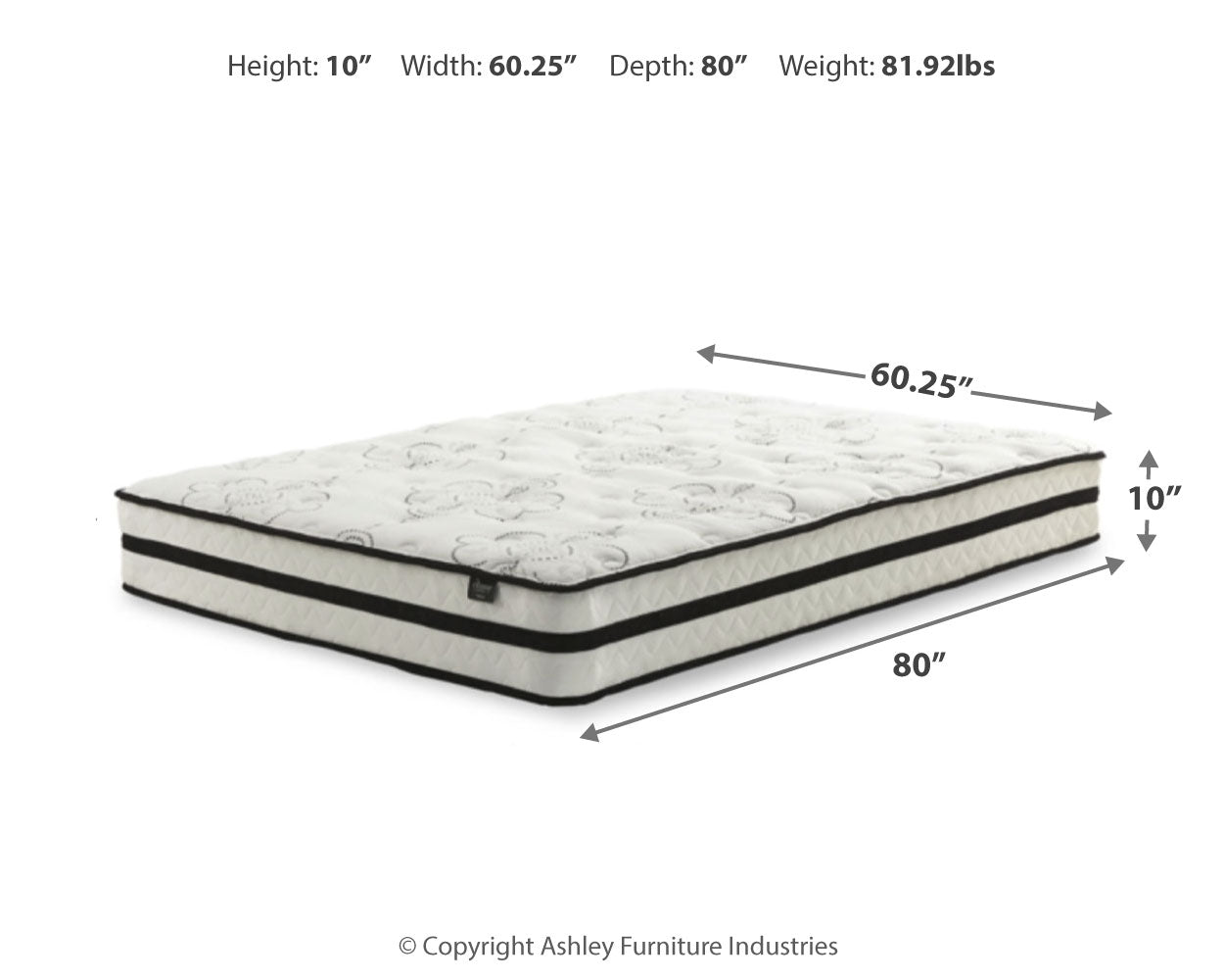 Chime 10 Inch Hybrid White 10 Inch Queen Mattress and Pillow - Ornate Home