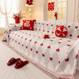 Chinese New Year Sofa Throw Cover Blanket, Decor Festive Red Fu Pattern Couch Cover - Ornate Home