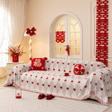 Chinese New Year Sofa Throw Cover Blanket, Decor Festive Red Fu Pattern Couch Cover - Ornate Home