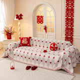 Chinese New Year Sofa Throw Cover Blanket, Decor Festive Red Fu Pattern Couch Cover - Ornate Home