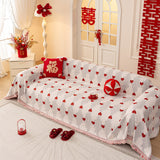 Chinese New Year Sofa Throw Cover Blanket, Decor Festive Red Fu Pattern Couch Cover - Ornate Home