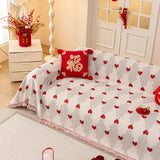 Chinese New Year Sofa Throw Cover Blanket, Decor Festive Red Fu Pattern Couch Cover - Ornate Home