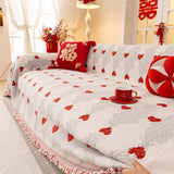 Chinese New Year Sofa Throw Cover Blanket, Decor Festive Red Fu Pattern Couch Cover - Ornate Home