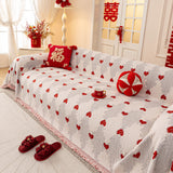 Chinese New Year Sofa Throw Cover Blanket, Decor Festive Red Fu Pattern Couch Cover - Ornate Home