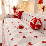 Chinese New Year Sofa Throw Cover Blanket, Decor Festive Red Fu Pattern Couch Cover - Ornate Home
