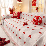 Chinese New Year Sofa Throw Cover Blanket, Decor Festive Red Fu Pattern Couch Cover - Ornate Home