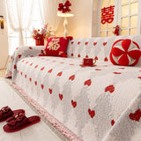 Chinese New Year Sofa Throw Cover Blanket, Decor Festive Red Fu Pattern Couch Cover - Ornate Home