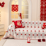 Chinese New Year Sofa Throw Cover Blanket, Decor Festive Red Fu Pattern Couch Cover - Ornate Home
