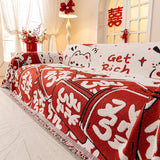 Chinese New Year Sofa Throw Cover Blanket, Decor Festive Red Fu Pattern Couch Cover - Ornate Home