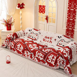 Chinese New Year Sofa Throw Cover Blanket, Decor Festive Red Fu Pattern Couch Cover - Ornate Home