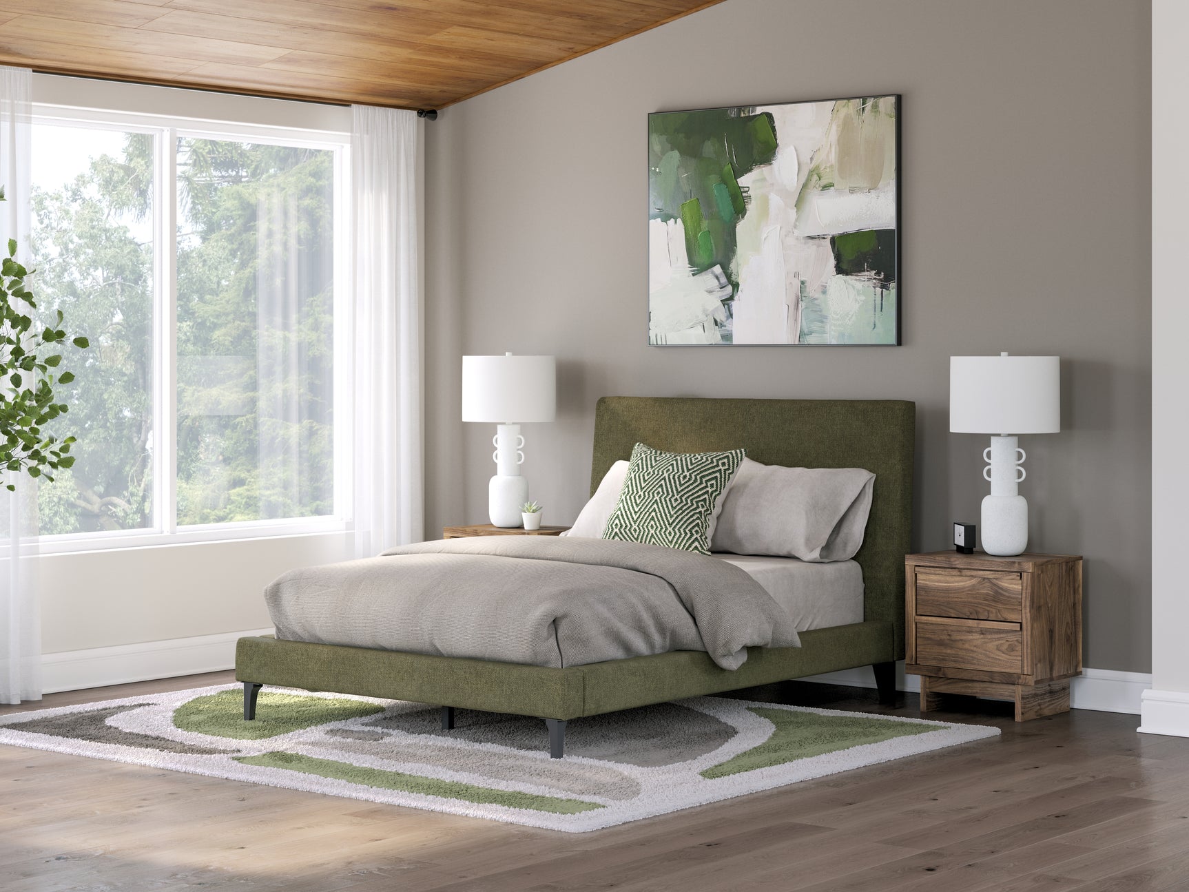 Chirason Brown/Sage Green Full Upholstered Bed, Dresser and Mirror (Online Special Price) - Ornate Home