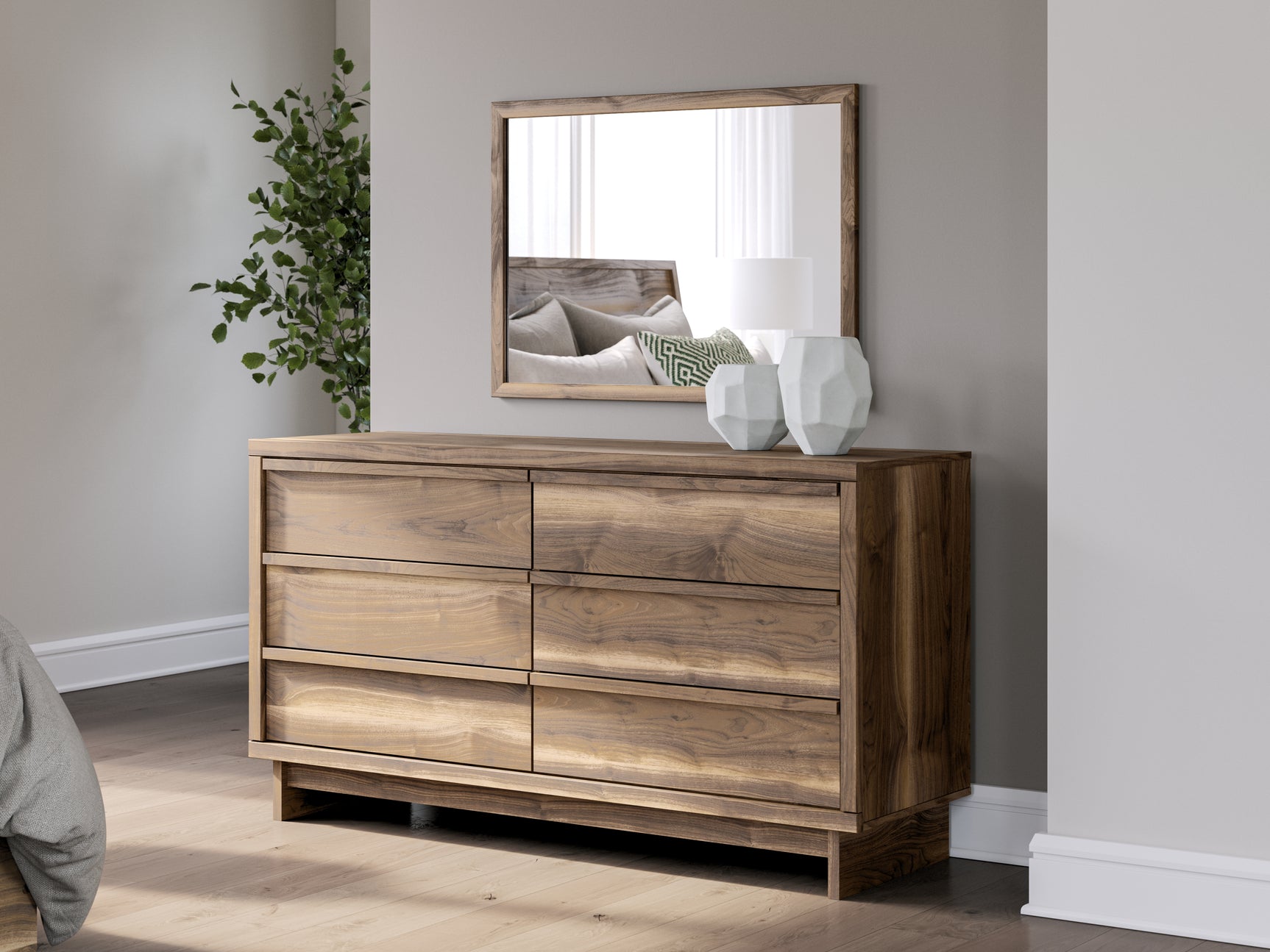 Chirason Brown/Sage Green Full Upholstered Bed, Dresser and Mirror (Online Special Price) - Ornate Home