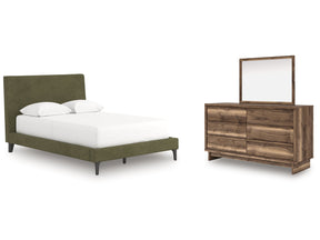 Chirason Brown/Sage Green Full Upholstered Bed, Dresser and Mirror - Ornate Home