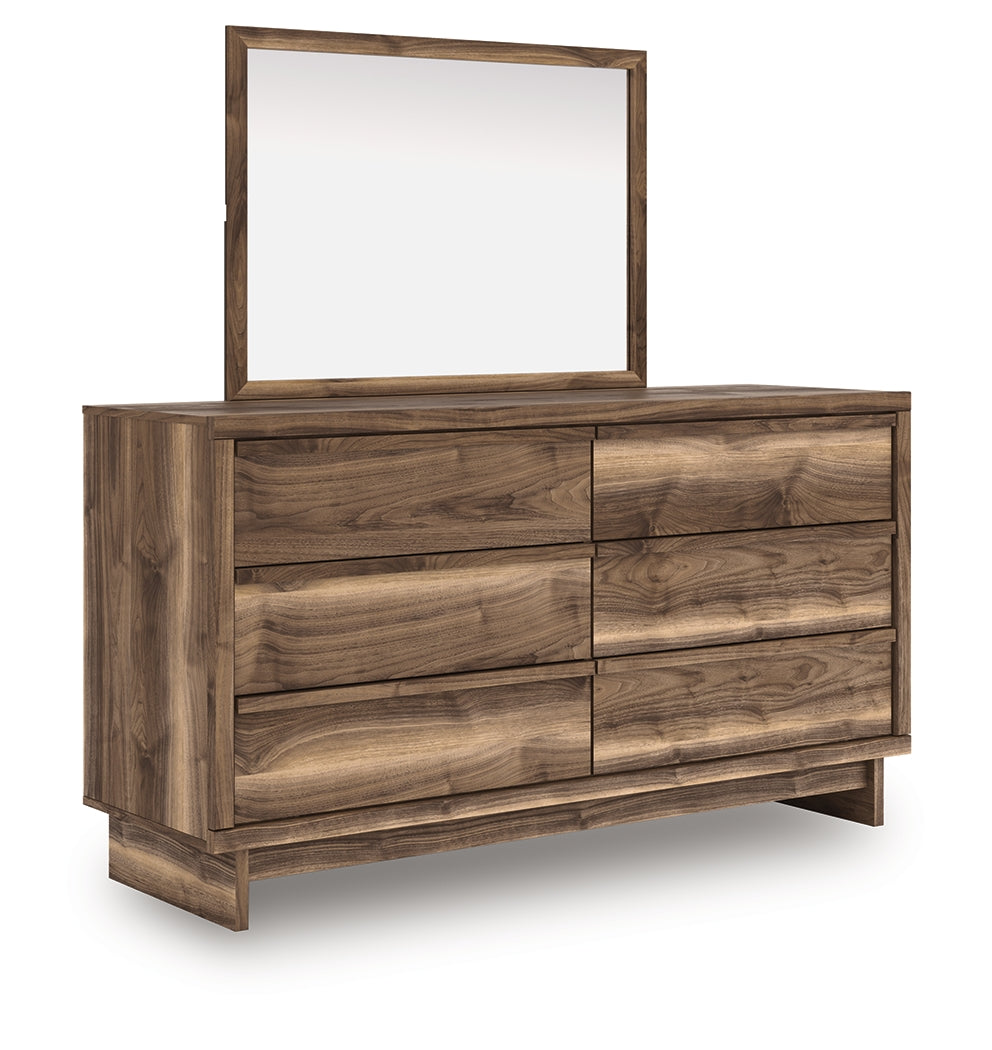 Chirason Brown/Sage Green Queen Upholstered Bed, Dresser and Mirror (Online Special Price) - Ornate Home