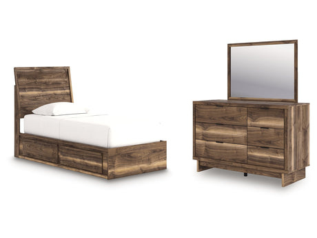 Chirason Brown Twin Panel Bed with Storage, Dresser and Mirror - Ornate Home