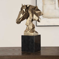 Chiseled Horse Bust Black/Gold Sculpture - Ornate Home