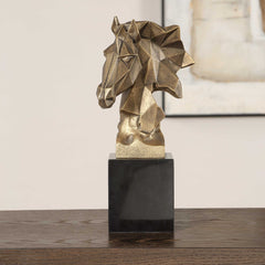 Chiseled Horse Bust Black/Gold Sculpture - Ornate Home