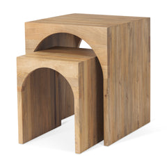 Chloe Light Brown Cottage Wood Nesting Accent Tables (Set of 2) - Ornate Home