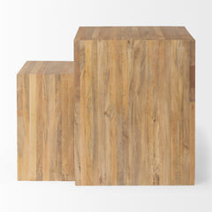 Chloe Light Brown Cottage Wood Nesting Accent Tables (Set of 2) - Ornate Home
