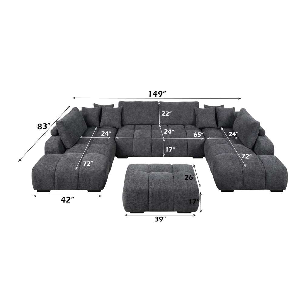 Chosen Gray Chenille 3-Piece Double Chaise Sectional - Ornate Home