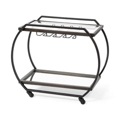 Chriselle Black Metal and Glass Two Tier Bar Cart - Ornate Home