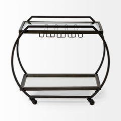 Chriselle Black Metal and Glass Two Tier Bar Cart - Ornate Home