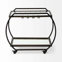 Chriselle Black Metal and Glass Two Tier Bar Cart - Ornate Home