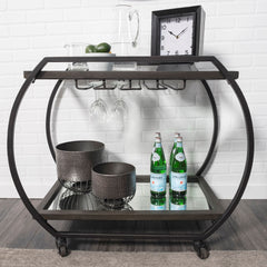Chriselle Black Metal and Glass Two Tier Bar Cart - Ornate Home