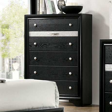 Chrissy Black 5 Pc. Queen Bedroom Set w/ Chest - Ornate Home