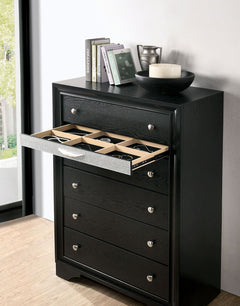 Chrissy Black 5 Pc. Queen Bedroom Set w/ Chest - Ornate Home