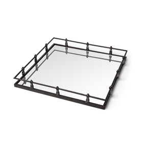 Christa Black Metal Mirrored Base Square Tray - Ornate Home